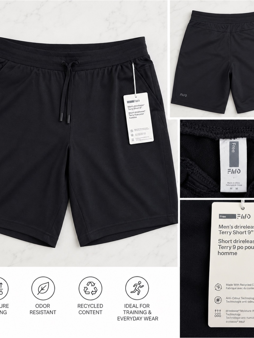 Title: Free Fly Men’s drirelease Terry 9” Shorts – Black – Medium – NWT